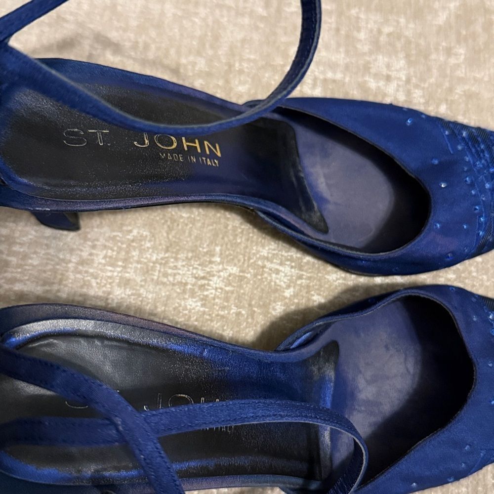 St. John Blue Italian Embellished Fabric Mesh Pointy Toe Slingbacks - Picture 13 of 14